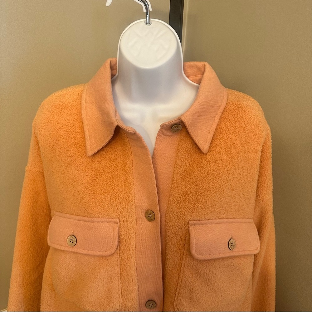 Roxy Women’s Sherpa Shacket Button Front Cozy Pockets Size Medium Coral New - Picture 2 of 13